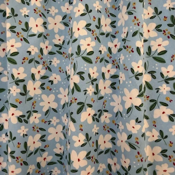 Light Blue Floral A-Line Maxi Skirt with Ruffle Hem - Picture 2 of 5